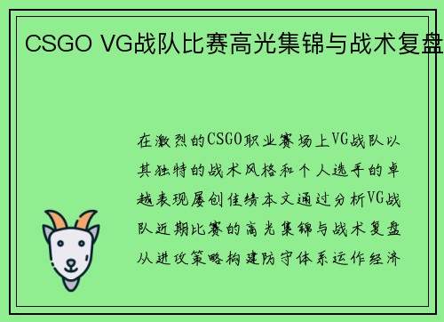 CSGO VG战队比赛高光集锦与战术复盘
